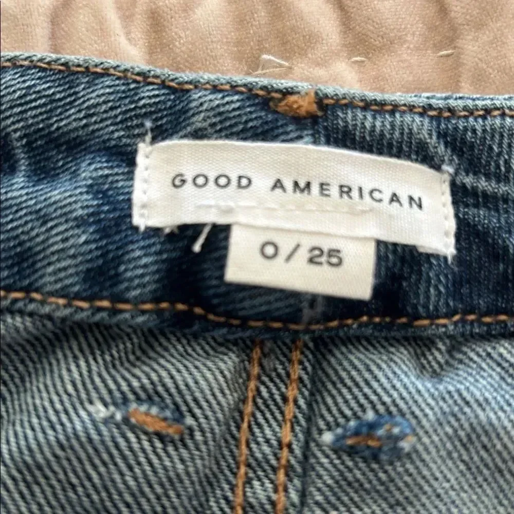 Good American Blue Distressed Mini Skirt 0